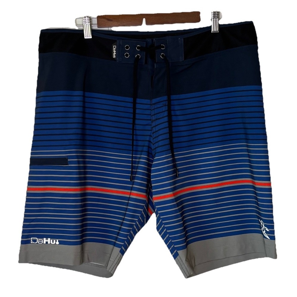 Da Hui Hawaii Board Short 36 Blue Red Stripe Surf Swim Trunks Beach Summer Vacay